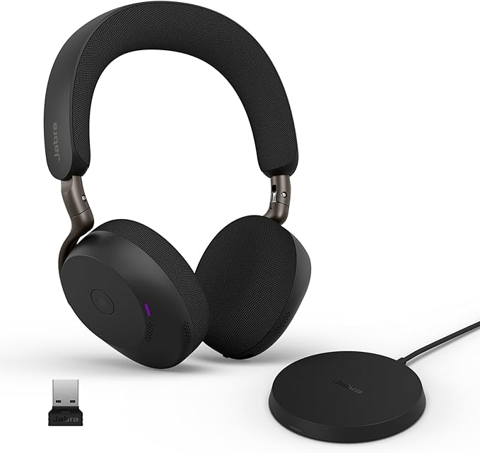 Jabra Evolve3 75 UC Stereo, Link 390 USB-A, Black, with Wireless Charging pad